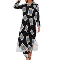 Robe-chemise tendance pour femme, motif valet de cœur, boutonnée, manches longues, maxi, robe d'été