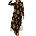 Robe-chemise tendance pour femme, à manches longues et boutons, ornée de tonneaux de bière. Robe longue maxi d'été.