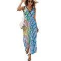 Robe longue sans manches à imprimé bulles colorées pour femme, col en V, style décontracté.