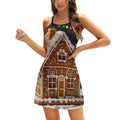 Robe d'été pour femme, motif maison en pain d'épice, bretelles spaghetti ajustables, mini-robe décontractée à bretelles fines, robe de plage